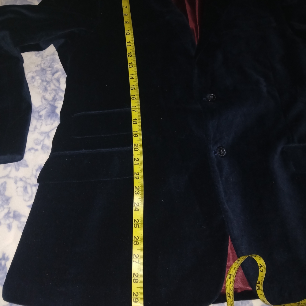 Tommy Hilfiger Navy Velvet Blazer with Burgundy Lining - Picture 8 of 10